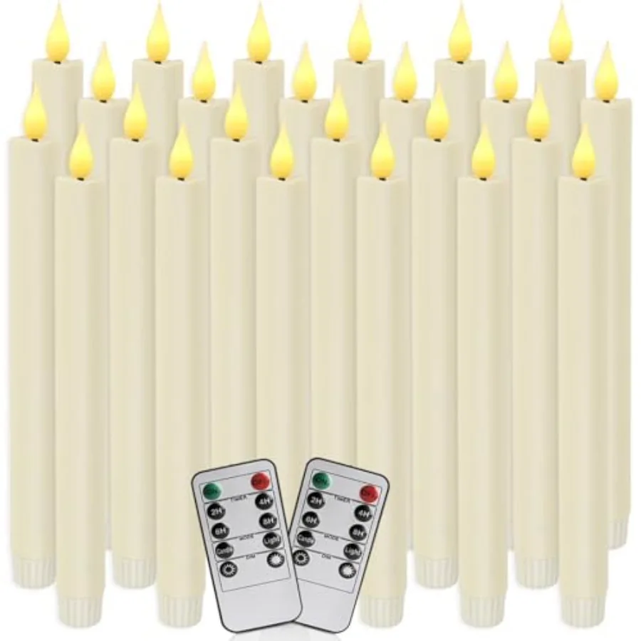 24-Pack Flameless Taper Candles, 9.25 Inch Battery Operated LED Candlesticks with Remote and Timer - Realistic Flickering Flame
