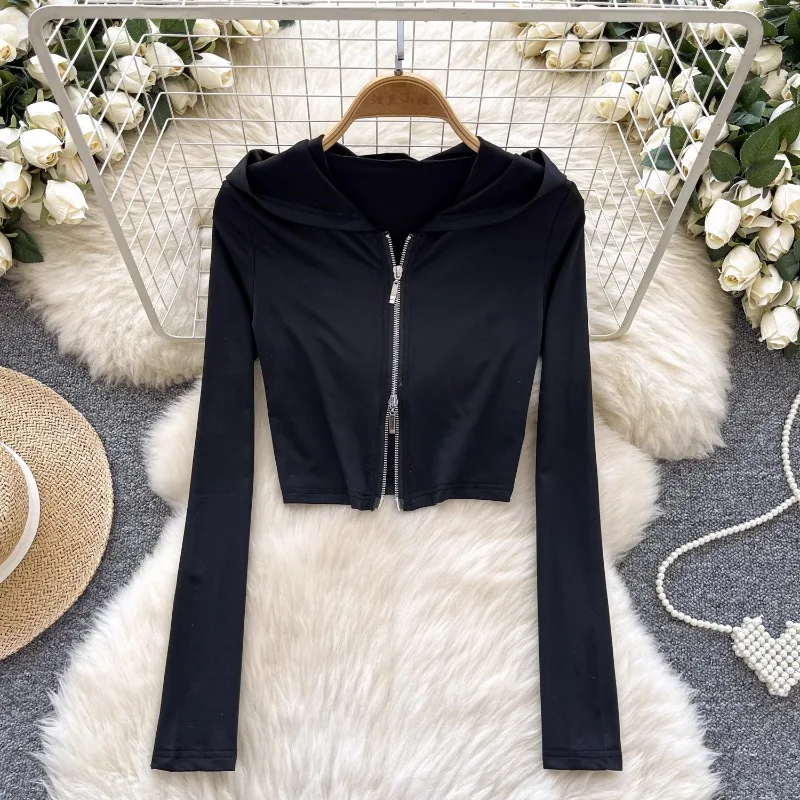 Fashionable Stylish Grey Long Sleeve Hooded Sweatshirt Women Cropped Top Slimming Zip Design Sensibility Autumn Winter New
Fashionable Stylish Grey Long Sleeve Hooded Sweatshirt Women Cropped Top Slimming Zip Design Sensibility Autumn Winter New