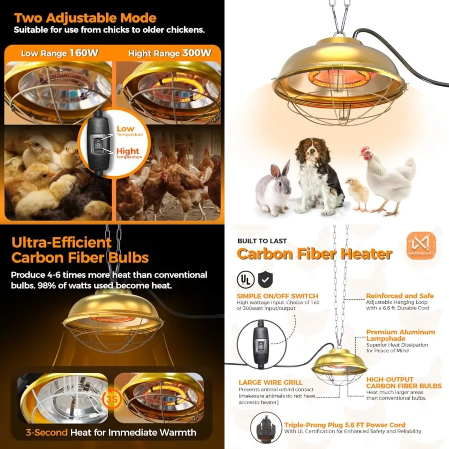 Heat Lamp for Chicken Coop - Professional Waterproof Chicken Coop Heater for Indoor and Outdoor Used - Suitable for Chick, Duck
Heat Lamp for Chicken Coop - Professional Waterproof Chicken Coop Heater for Indoor and Outdoor Used - Suitable for Chick, Duck