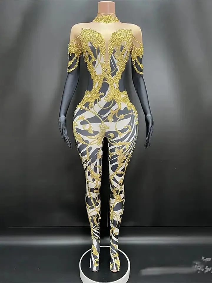 Sexy Club Party Leggings Stage Pole Dance Showgirl Hot Dance Jumpsuit Luxurious Sparkly Gold Rhinestone Jumpsuit with Gloves
Sexy Club Party Leggings Stage Pole Dance Showgirl Hot Dance Jumpsuit Luxurious Sparkly Gold Rhinestone Jumpsuit with Gloves