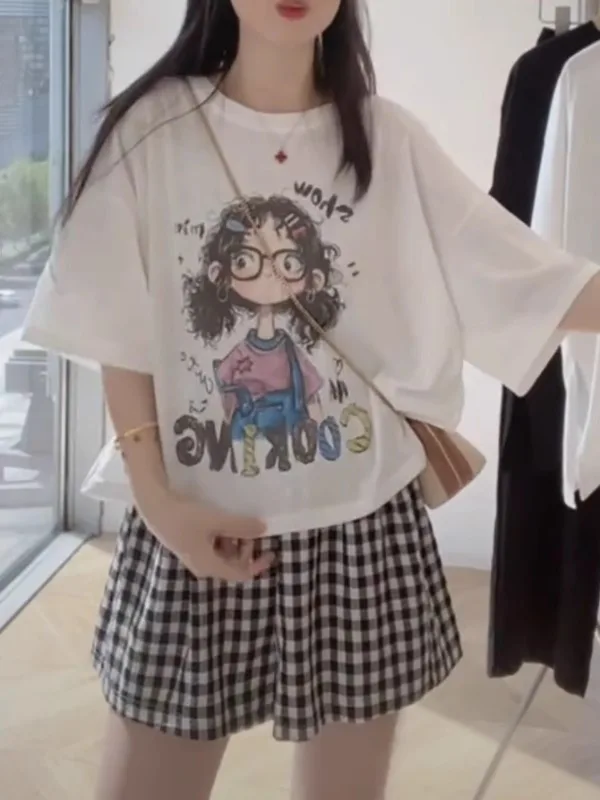 plus Size Pure Cotton Short Sleeve T-Shirt Women's Summer New Style Loose Fashionable round Neck Print Top Korean Style Commute
plus Size Pure Cotton Short Sleeve T-Shirt Women's Summer New Style Loose Fashionable round Neck Print Top Korean Style Commute