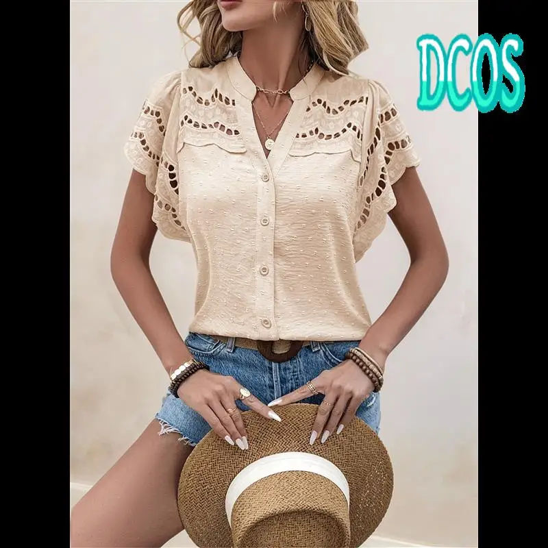 DCOS-Women's Eyelet Embroidery Blouse V Neck Button Down Shirt Flounce Short Sleeve Top With Cutout Detail
DCOS-Women's Eyelet Embroidery Blouse V Neck Button Down Shirt Flounce Short Sleeve Top With Cutout Detail
