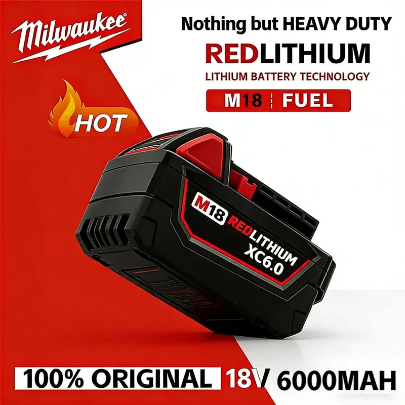 Milwaukee M18 Power Tool Battery, Charger, BR, XC, 18V, 6000mAh M18B5, 48-11-1860, Built-in 18650 Battery 6000mAH
Milwaukee M18 Power Tool Battery, Charger, BR, XC, 18V, 6000mAh M18B5, 48-11-1860, Built-in 18650 Battery 6000mAH