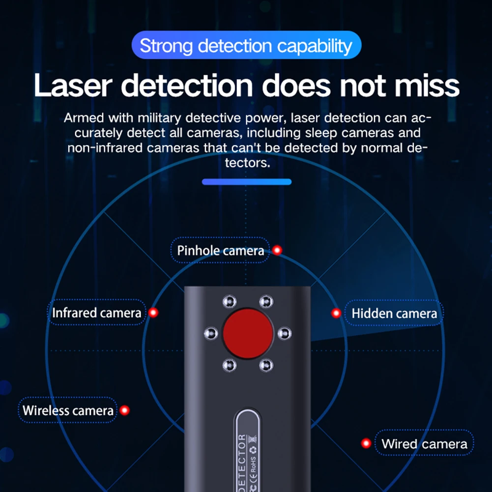 Camera Detector Security Protection Bug Detector Wireless Signal Scanner Camera Finder for Travel Hotel
Camera Detector Security Protection Bug Detector Wireless Signal Scanner Camera Finder for Travel Hotel