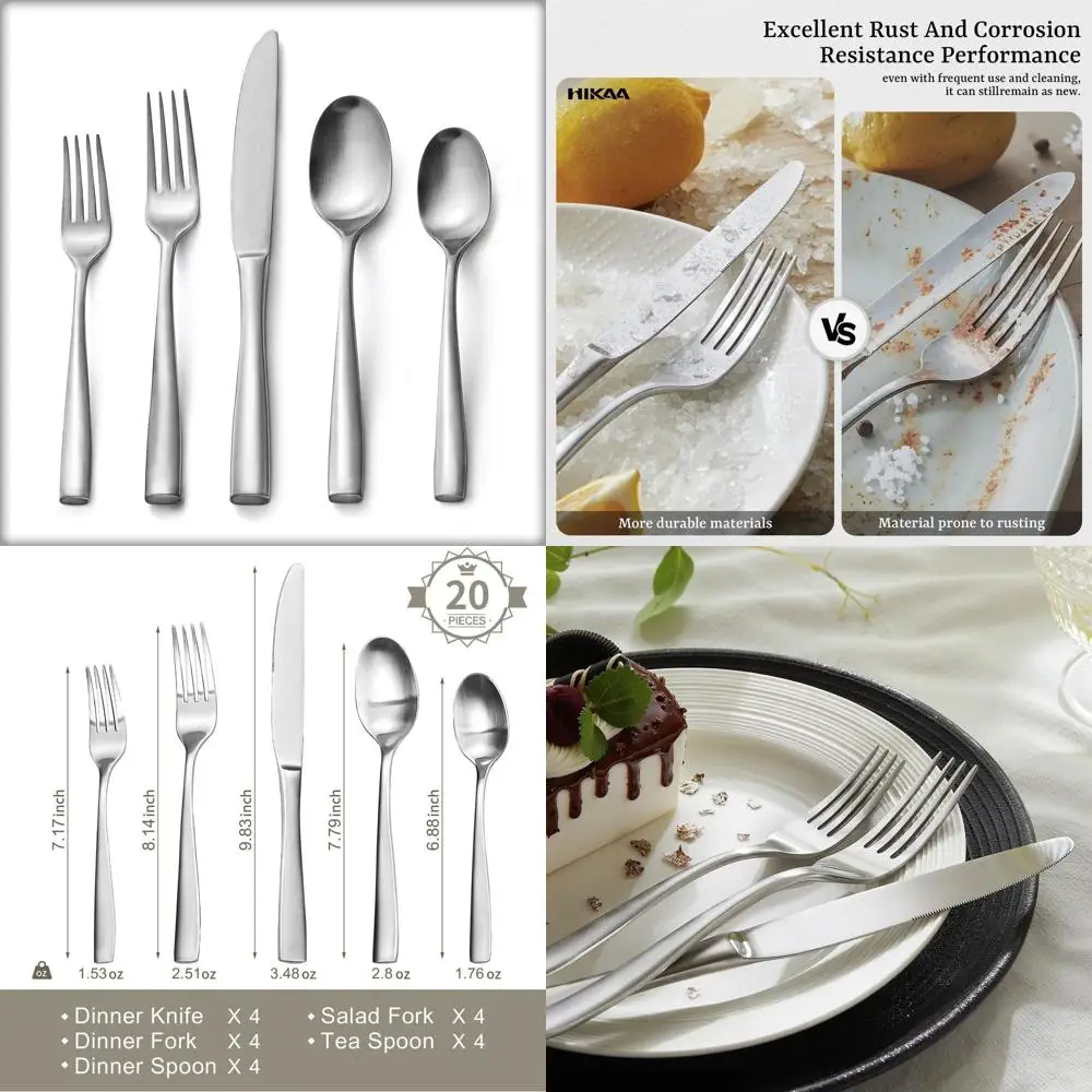 4-Person Matte Stainless Steel Silverware Set, Heavy Duty Cutlery for Home, Kitchen, Restaurant, and Hotel Use, Dishwasher Safe
4-Person Matte Stainless Steel Silverware Set, Heavy Duty Cutlery for Home, Kitchen, Restaurant, and Hotel Use, Dishwasher Safe
