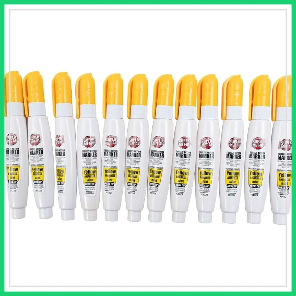 12 Pc Set Yellow Fine Tip Pump Squeeze Metallic Paint Markers for Metal Stone Glass Rubber Plastic Industrial Auto Art
12 Pc Set Yellow Fine Tip Pump Squeeze Metallic Paint Markers for Metal Stone Glass Rubber Plastic Industrial Auto Art