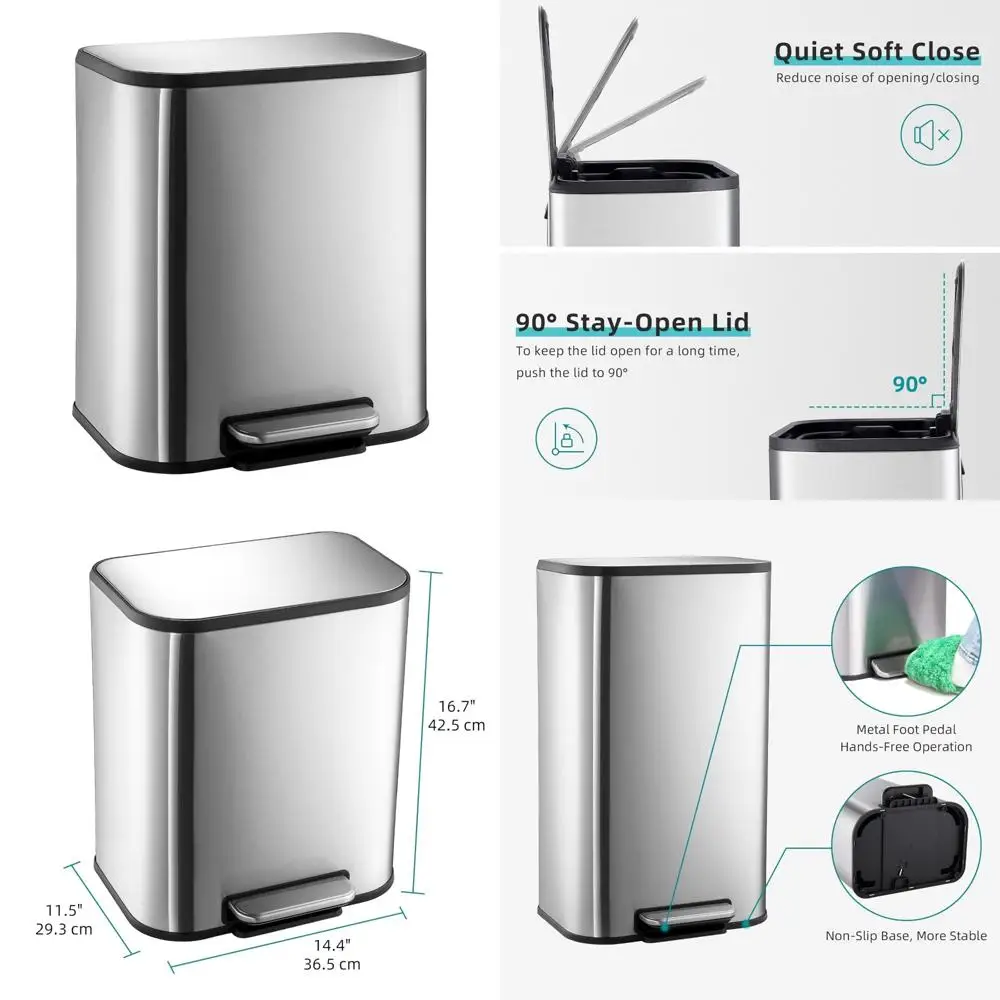 Kitchen Trash Bin, 20L Stainless Steel Waste Bin with Soft-Closing Lid, Foot-Operated Pedal and Removable Inner Bucket
Kitchen Trash Bin, 20L Stainless Steel Waste Bin with Soft-Closing Lid, Foot-Operated Pedal and Removable Inner Bucket