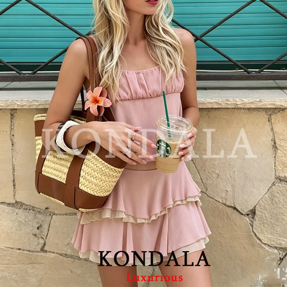 KONDALA Sexy Chic Pink Women Solid Suit Cami Ruffles Tops Zipper Stacked Short Skirt Fashion 2026 Summer Holiday Beach Party Set
KONDALA Sexy Chic Pink Women Solid Suit Cami Ruffles Tops Zipper Stacked Short Skirt Fashion 2026 Summer Holiday Beach Party Set
