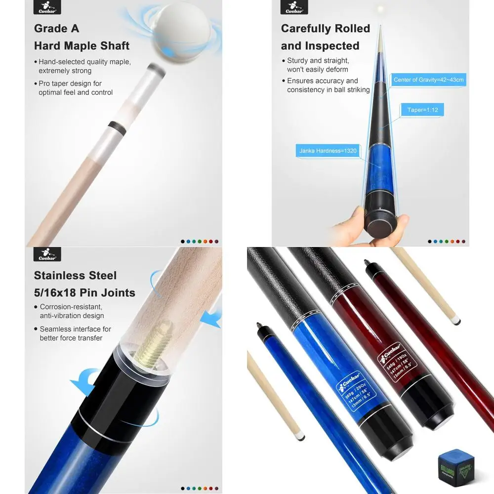 Two-Piece 58 Pool Cues Set with 13mm Tips and Leather-Like Grips for Adult Billiards Play at Home or Bars
Two-Piece 58 Pool Cues Set with 13mm Tips and Leather-Like Grips for Adult Billiards Play at Home or Bars