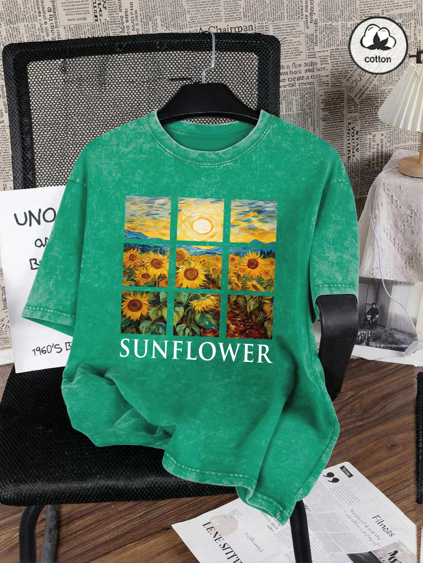 Sunflower Oil Painting Design Washed T-Shirt Women Cotton Vintage Short Sleeves Casual Sportswear Summer Hip Hop T Shirt
Sunflower Oil Painting Design Washed T-Shirt Women Cotton Vintage Short Sleeves Casual Sportswear Summer Hip Hop T Shirt