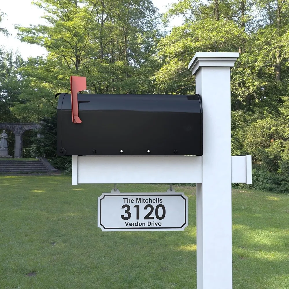 Vinyl Mailbox Post System - Includes Black Steel Mailbox and Custom Address Plate (White)
Vinyl Mailbox Post System - Includes Black Steel Mailbox and Custom Address Plate (White)