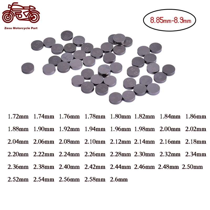 8.85mm-8.9mm Motorcycle Engine Parts Adjustable Valve Shims Complete Refill Kit for 250 350 450 505 SXF XCF 1.72-2.60 (45pcs)
8.85mm-8.9mm Motorcycle Engine Parts Adjustable Valve Shims Complete Refill Kit for 250 350 450 505 SXF XCF 1.72-2.60 (45pcs)