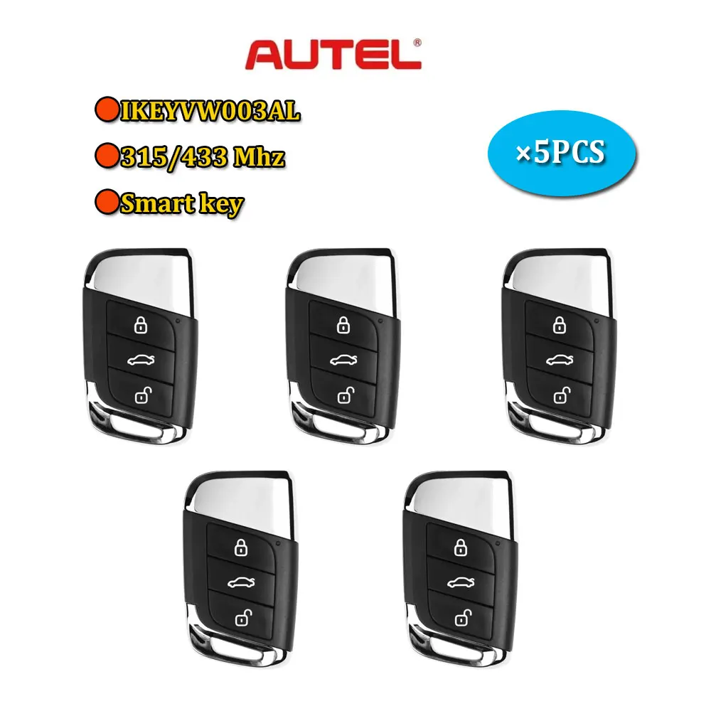 5 шт. AUTEL IKEYVW003AL Универсальный смарт-ключ с 3 кнопками 315/433 МГц для VW MAXIIM IKEY, используемый для KM100 KM100E IM508 IM608 Pro
5 шт. AUTEL IKEYVW003AL Универсальный смарт-ключ с 3 кнопками 315/433 МГц для VW MAXIIM IKEY, используемый для KM100 KM100E IM508 IM608 Pro