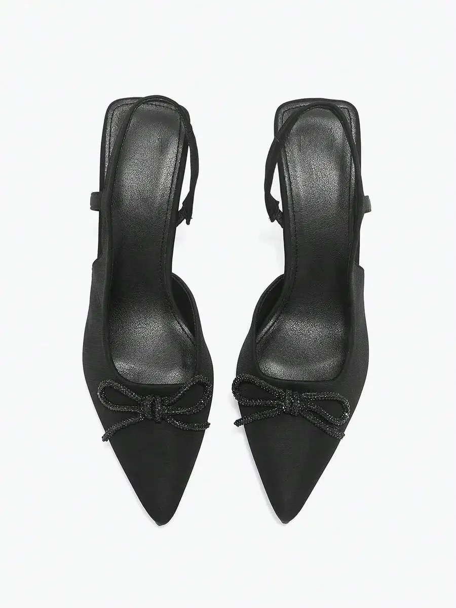 Black Pointed Toe Slingback Pumps With Rhinestone Bowknot High Heels For Party Evening
Black Pointed Toe Slingback Pumps With Rhinestone Bowknot High Heels For Party Evening