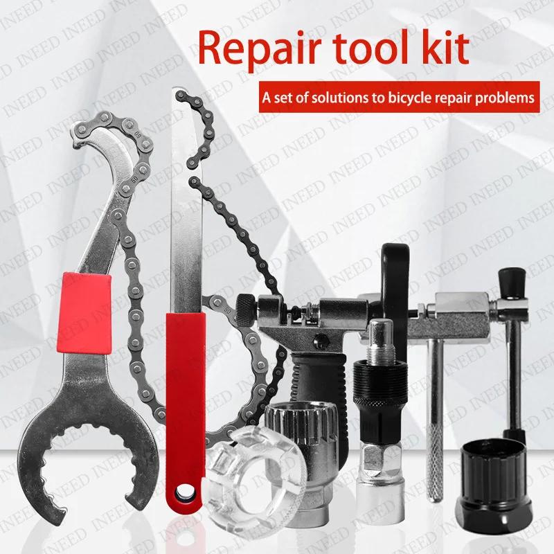 Bicycle repair tool kit bottom bracket disassembly crank puller bicycle flywheel fixing wrench tail hook wrench three in one
Bicycle repair tool kit bottom bracket disassembly crank puller bicycle flywheel fixing wrench tail hook wrench three in one