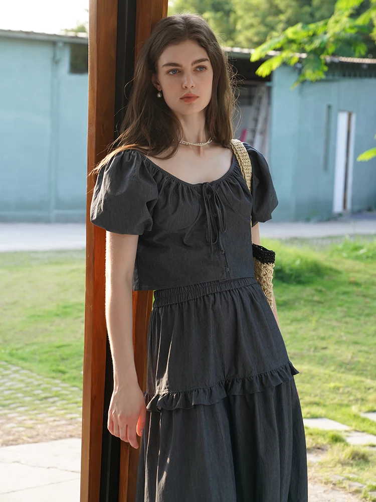 Miorastudio Vintage Washed Denim Lazy Short Top High Waist Blouse Half Body Skirt with Lace Trim A-Line Silhouette Polyester ...
Miorastudio Vintage Washed Denim Lazy Short Top High Waist Blouse Half Body Skirt with Lace Trim A-Line Silhouette Polyester ...