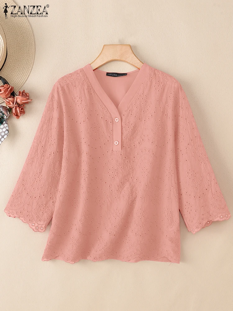 ZANZEA Embroidered Openwork Blouses Women Elegant V-Neck 3/4 Sleeve Solid Color Blusas Mujer Summer Casual Hollow Out Chemises
ZANZEA Embroidered Openwork Blouses Women Elegant V-Neck 3/4 Sleeve Solid Color Blusas Mujer Summer Casual Hollow Out Chemises