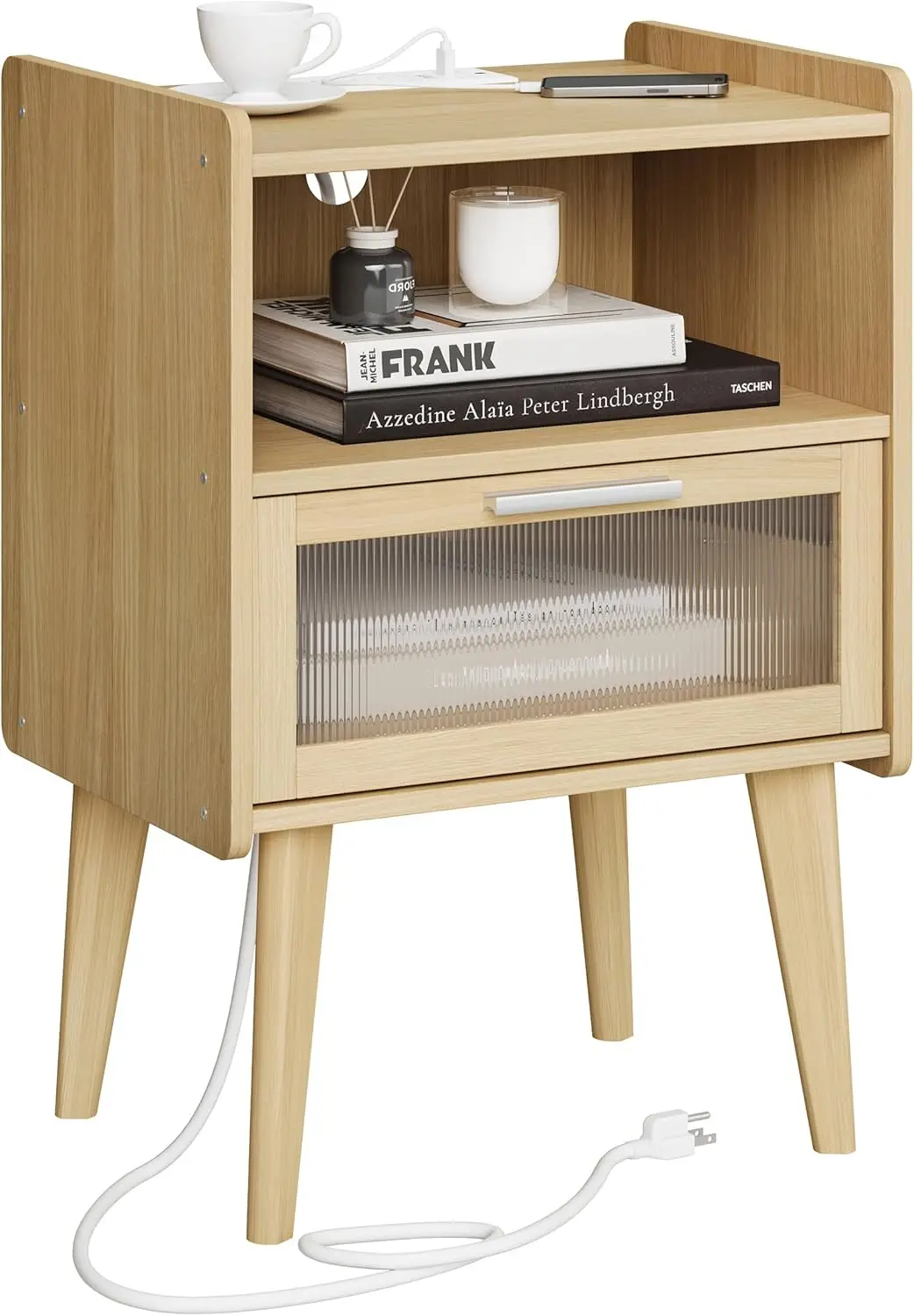 Nightstand with Charging Station, Bedside Tables with Glass Decorative Door, Natural End Table, Side Table with 2 Tiers Stora
Nightstand with Charging Station, Bedside Tables with Glass Decorative Door, Natural End Table, Side Table with 2 Tiers Stora