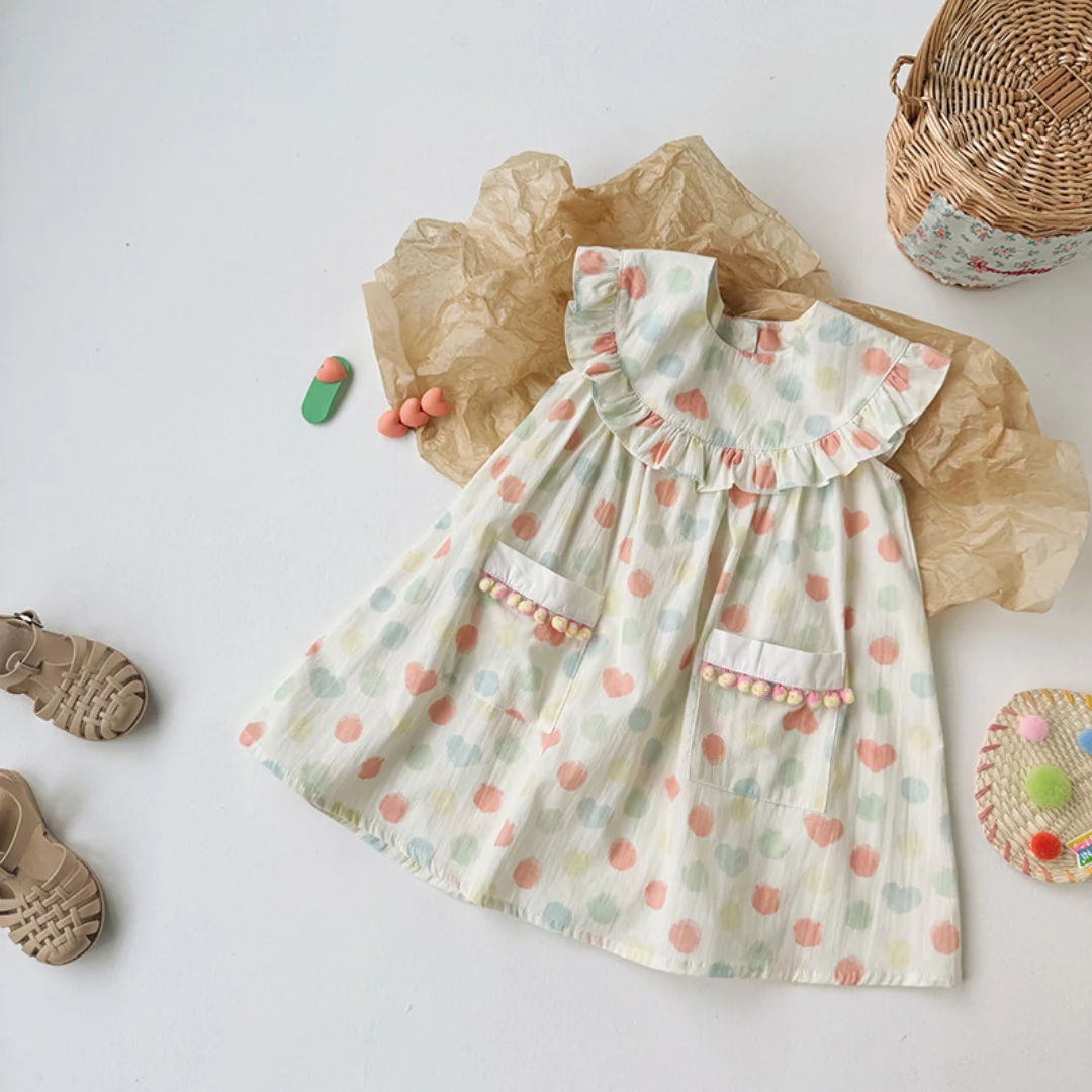 HOT Summer 2026 New Arrival Colorful Polka Dot Girls Dress Korean Style Ruffle Collar Children's Skirt Sweetness Kids Clothing
HOT Summer 2026 New Arrival Colorful Polka Dot Girls Dress Korean Style Ruffle Collar Children's Skirt Sweetness Kids Clothing