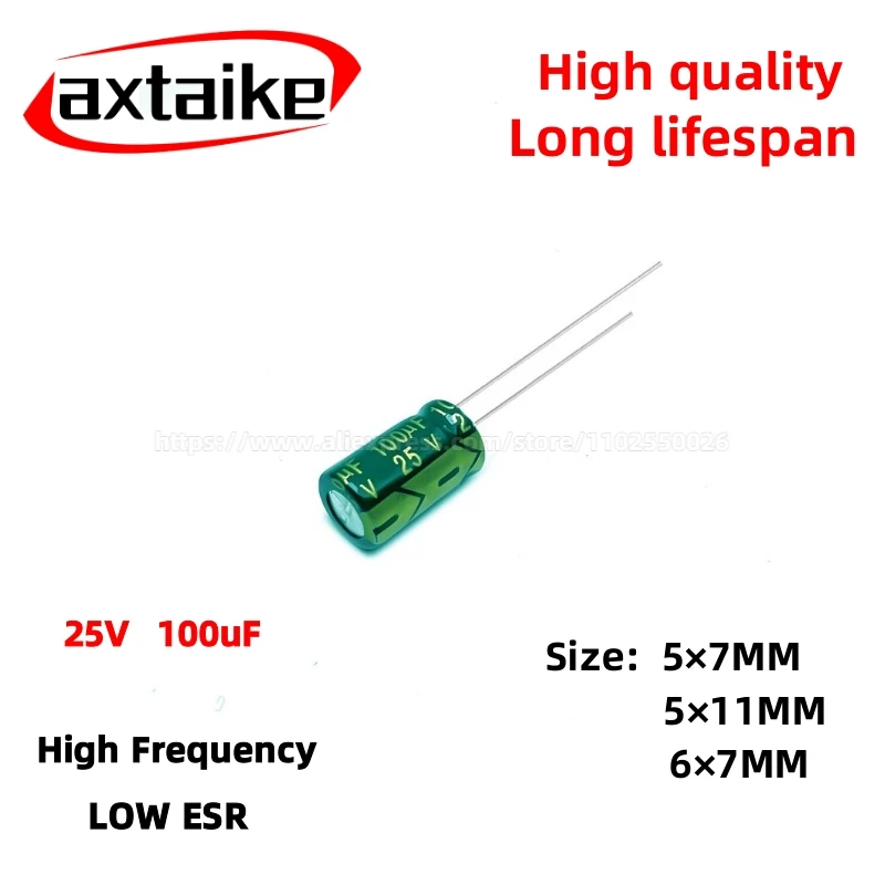 50PCS 25V100uF Aluminum Capacitor, High Frequency Low ESR 105°C Radial for Power Supply Size:5×7/5×11/6×7MM
50PCS 25V100uF Aluminum Capacitor, High Frequency Low ESR 105°C Radial for Power Supply Size:5×7/5×11/6×7MM