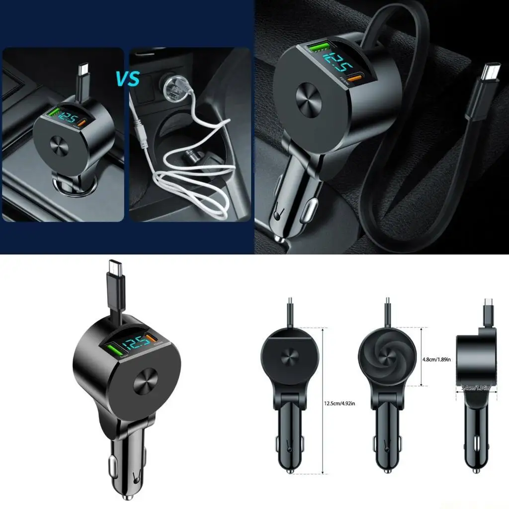 M5TD PD30W Fast Charging Wire Retractable Car Vehicles Adapter Car