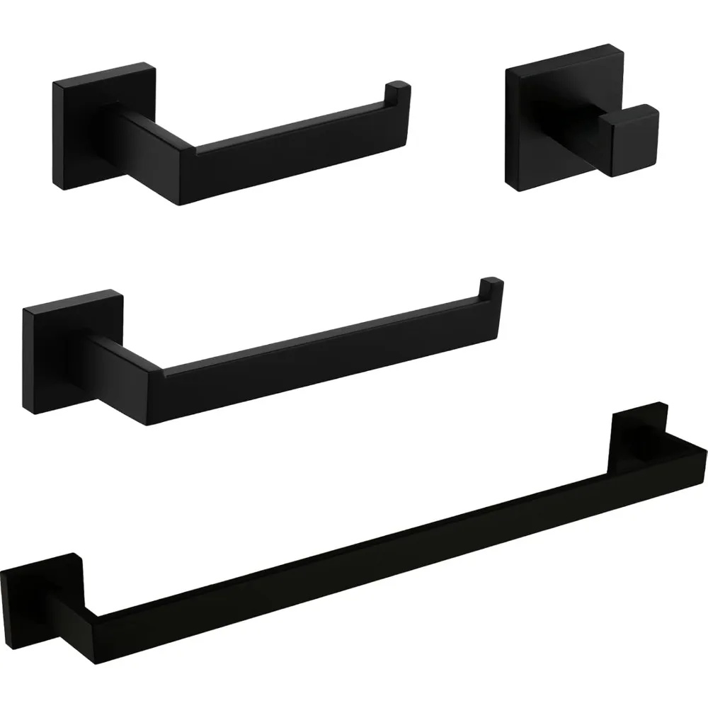 Матовый черный настенный 24-дюймовый набор аксессуаров премиум-класса из нержавеющей стали для ванной комнаты, коллекция вешалок для полотенец из 4 предметов 
Матовый черный настенный 24-дюймовый набор аксессуаров премиум-класса из нержавеющей стали для ванной комнаты, коллекция вешалок для полотенец из 4 предметов