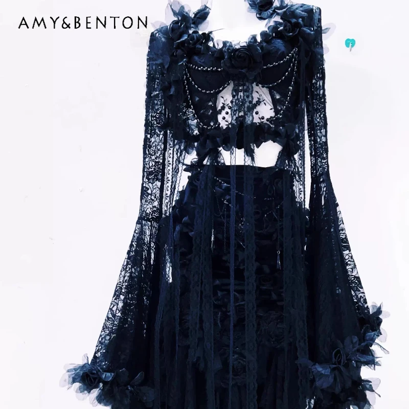 Original Design Goth Dark Women's Vest Punk Black Lace Hollow Out Skirt Court Style Classical Temperament Skirts Suit Ladies
Original Design Goth Dark Women's Vest Punk Black Lace Hollow Out Skirt Court Style Classical Temperament Skirts Suit Ladies