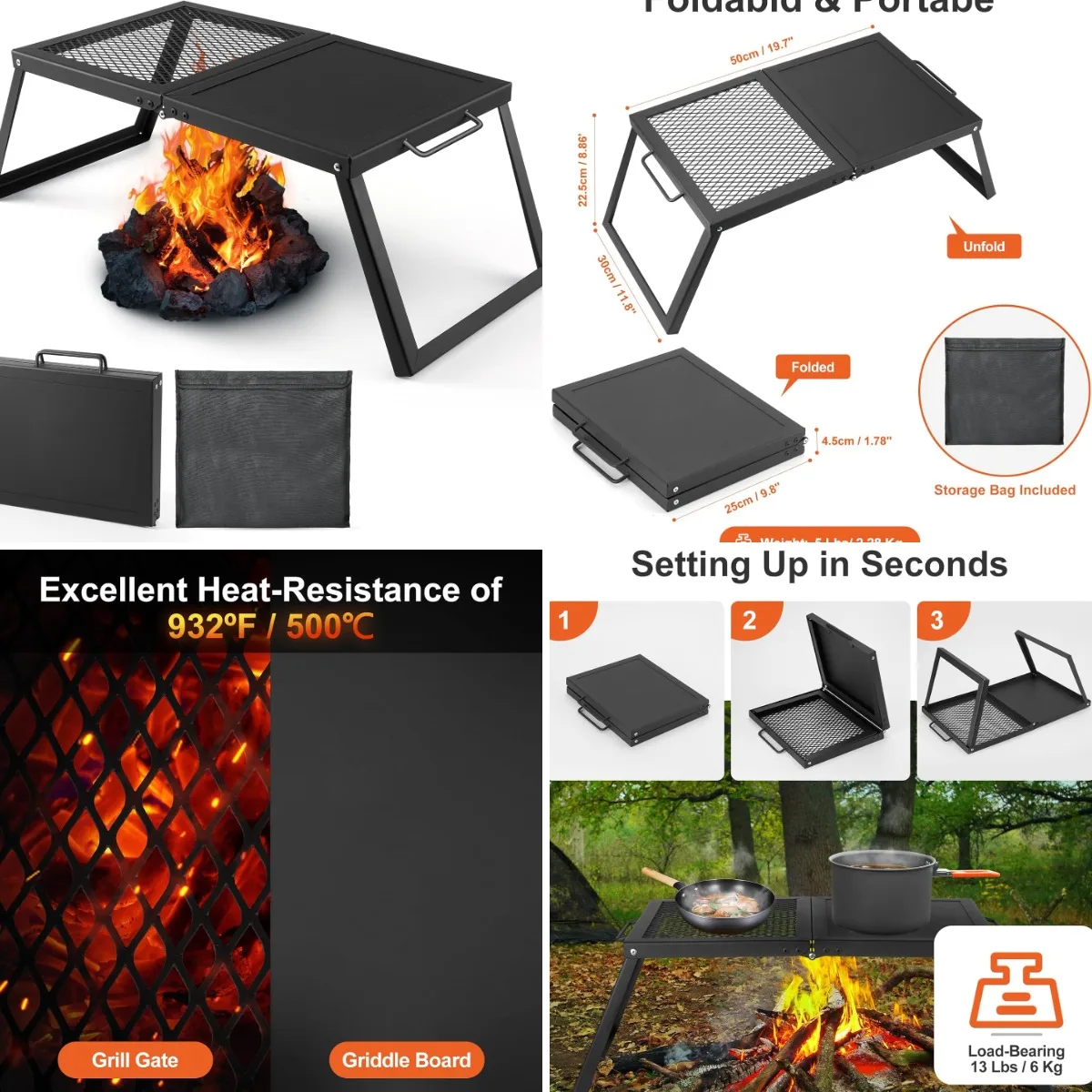 Folding Campfire Grill, Heavy Duty Steel Mesh Grate with Folding Legs and Storage Bag, Portable Camping Grates, Over Fire Pit Gr
Folding Campfire Grill, Heavy Duty Steel Mesh Grate with Folding Legs and Storage Bag, Portable Camping Grates, Over Fire Pit Gr