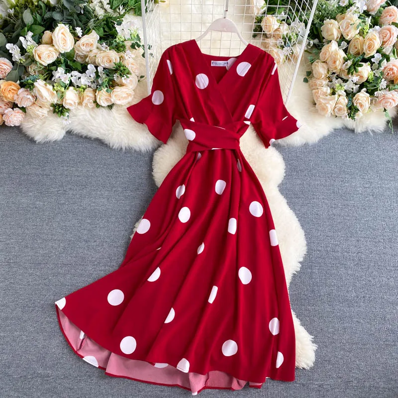 Fashion Polka Dot Print Women Dress New Summer Elegant Vintage Bandage Slim Waist Big Swing Long Dress Y2k Bohemian Robe Платье
Fashion Polka Dot Print Women Dress New Summer Elegant Vintage Bandage Slim Waist Big Swing Long Dress Y2k Bohemian Robe Платье