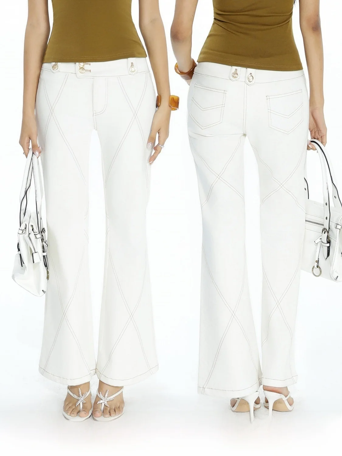 Audwyn White Mid-Waist Bell Bottom Stretchy Jeans Golden Button Elastic Casual Pants Women's Cotton Blend Micro Flared Trousers
Audwyn White Mid-Waist Bell Bottom Stretchy Jeans Golden Button Elastic Casual Pants Women's Cotton Blend Micro Flared Trousers