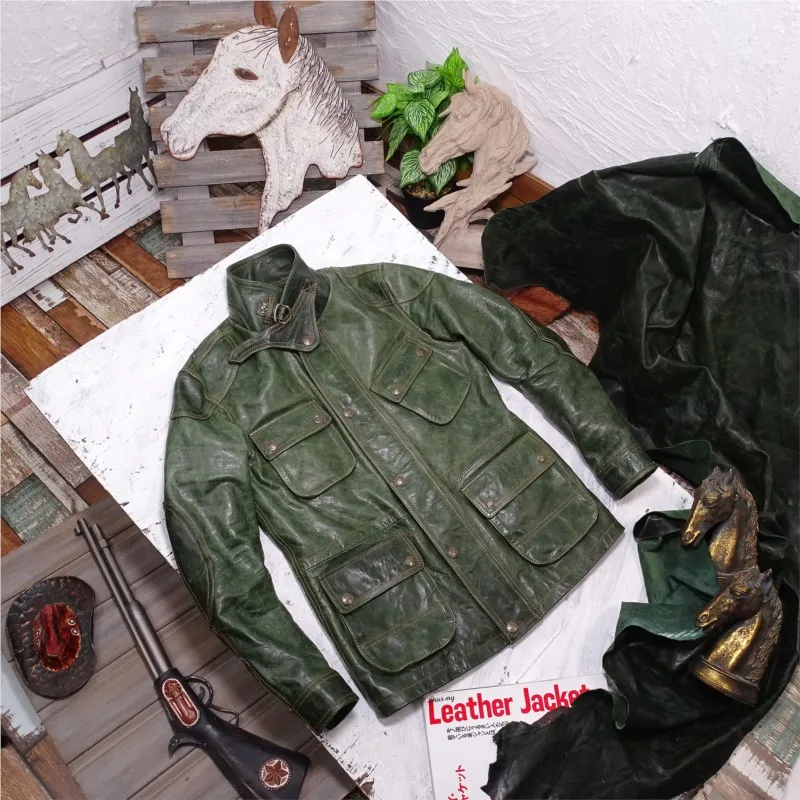 Vegetable-tanned wax-dyed green fine leather without coating coat
Vegetable-tanned wax-dyed green fine leather without coating coat