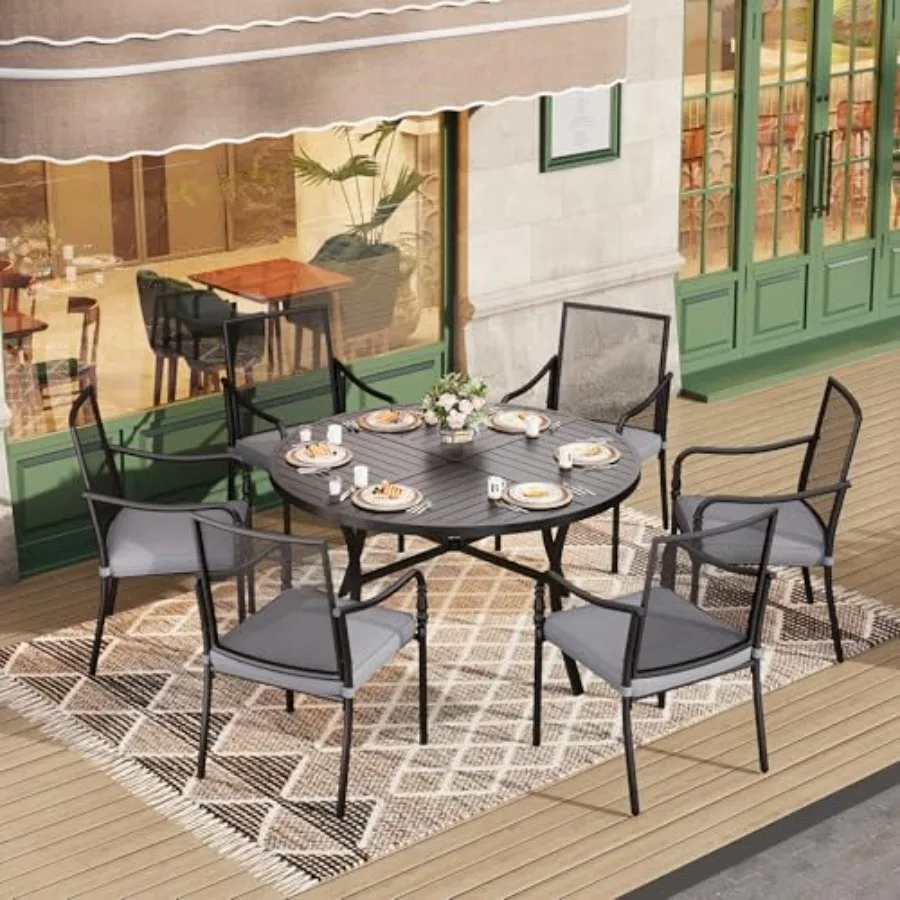 7-местный комплект для уличной обеденной зоны с круглым металлическим столом (54 дюйма) и 6 стульями для сада, двора, ресторана, прочный алюминиевый каркас
7-местный комплект для уличной обеденной зоны с круглым металлическим столом (54 дюйма) и 6 стульями для сада, двора, ресторана, прочный алюминиевый каркас