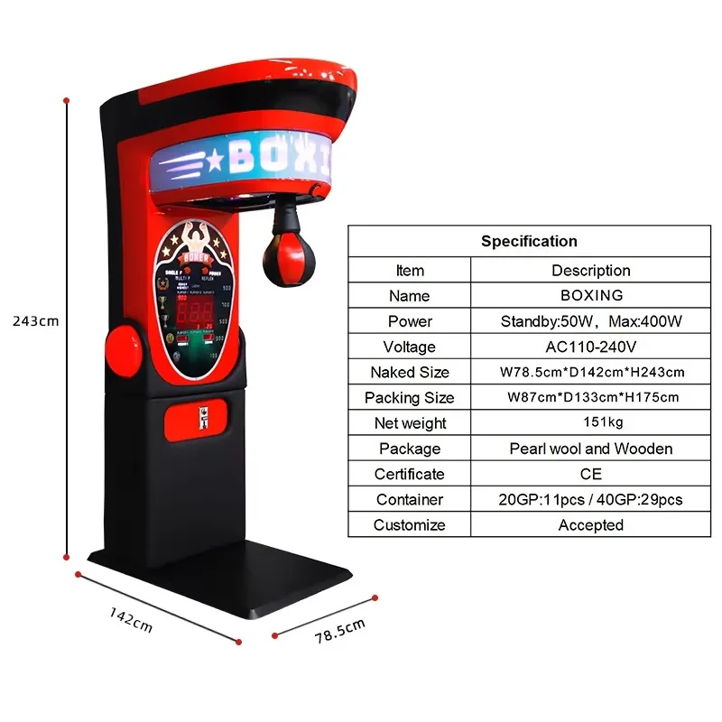 Arcade Style Boxing Punch Machine Coin Operated Outdoors Street Boxer Game Redemption Prize Fighting Custom
Arcade Style Boxing Punch Machine Coin Operated Outdoors Street Boxer Game Redemption Prize Fighting Custom