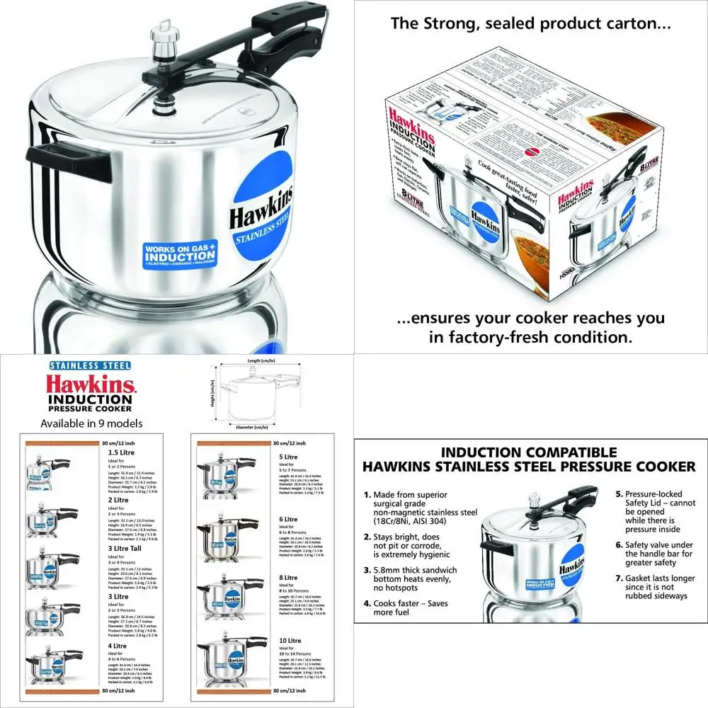 8-Liter Stainless Steel Pressure Cooker with Induction Base and Removable Inner Lid - Ideal for American Kitchens
8-Liter Stainless Steel Pressure Cooker with Induction Base and Removable Inner Lid - Ideal for American Kitchens