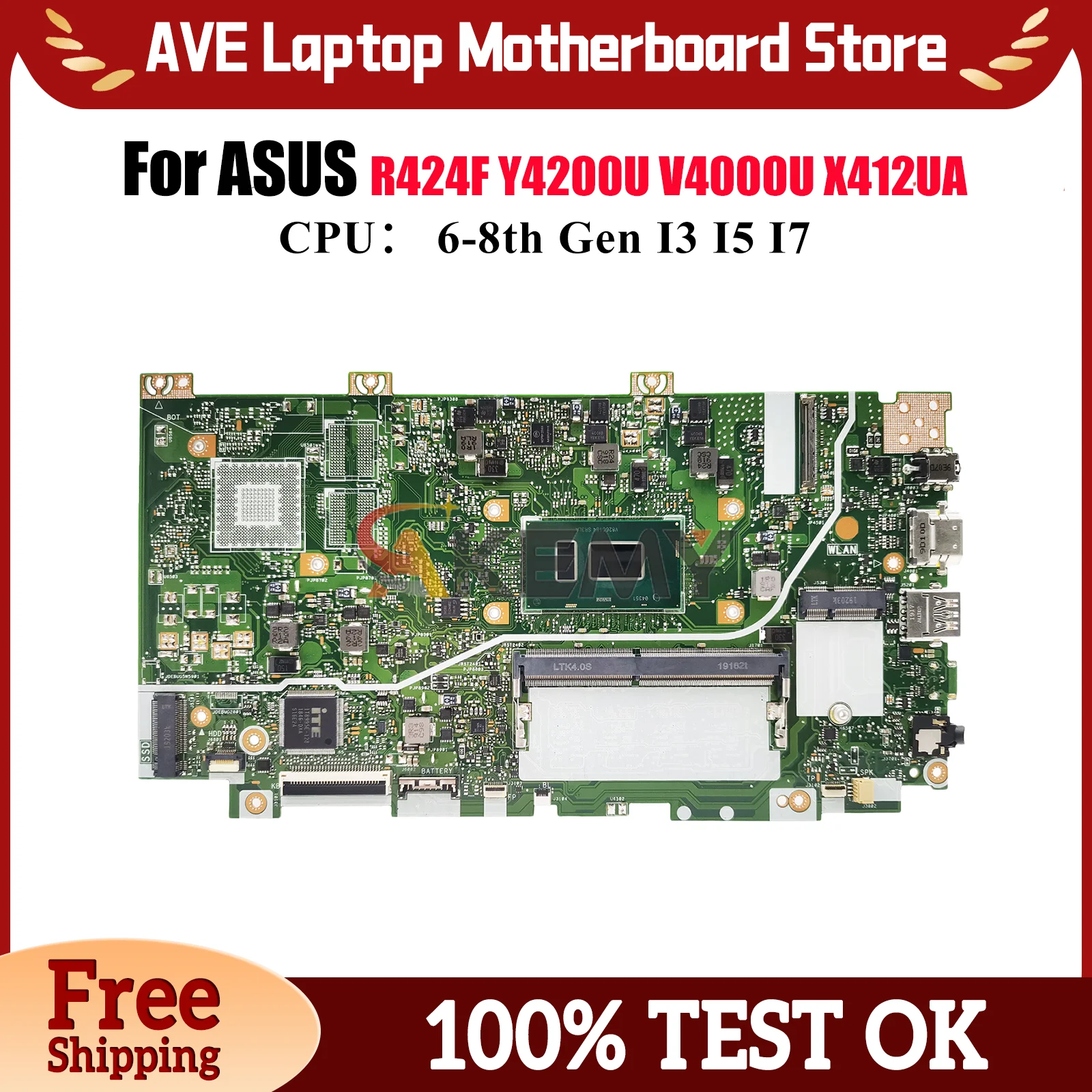X412UA Laptop Motherboard For ASUS VivoBook V4000U X412UA Y4200U X412UF X412U X412UB R424F Mainboard With I3 I5 I7 CPU tests OK
X412UA Laptop Motherboard For ASUS VivoBook V4000U X412UA Y4200U X412UF X412U X412UB R424F Mainboard With I3 I5 I7 CPU tests OK