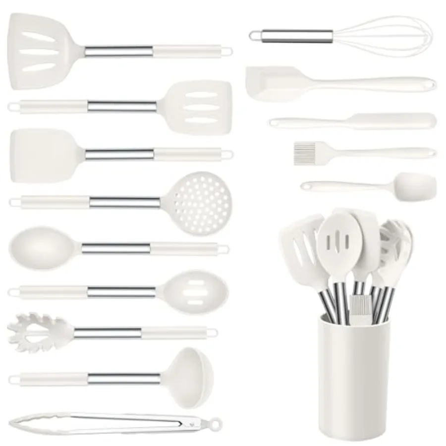 Silicone Kitchen Utensils Set, 15pcs Silicone Cooking Utensils Set with Holder, Includes Heat Resistant Spatula Turner Spoon Wh
Silicone Kitchen Utensils Set, 15pcs Silicone Cooking Utensils Set with Holder, Includes Heat Resistant Spatula Turner Spoon Wh
