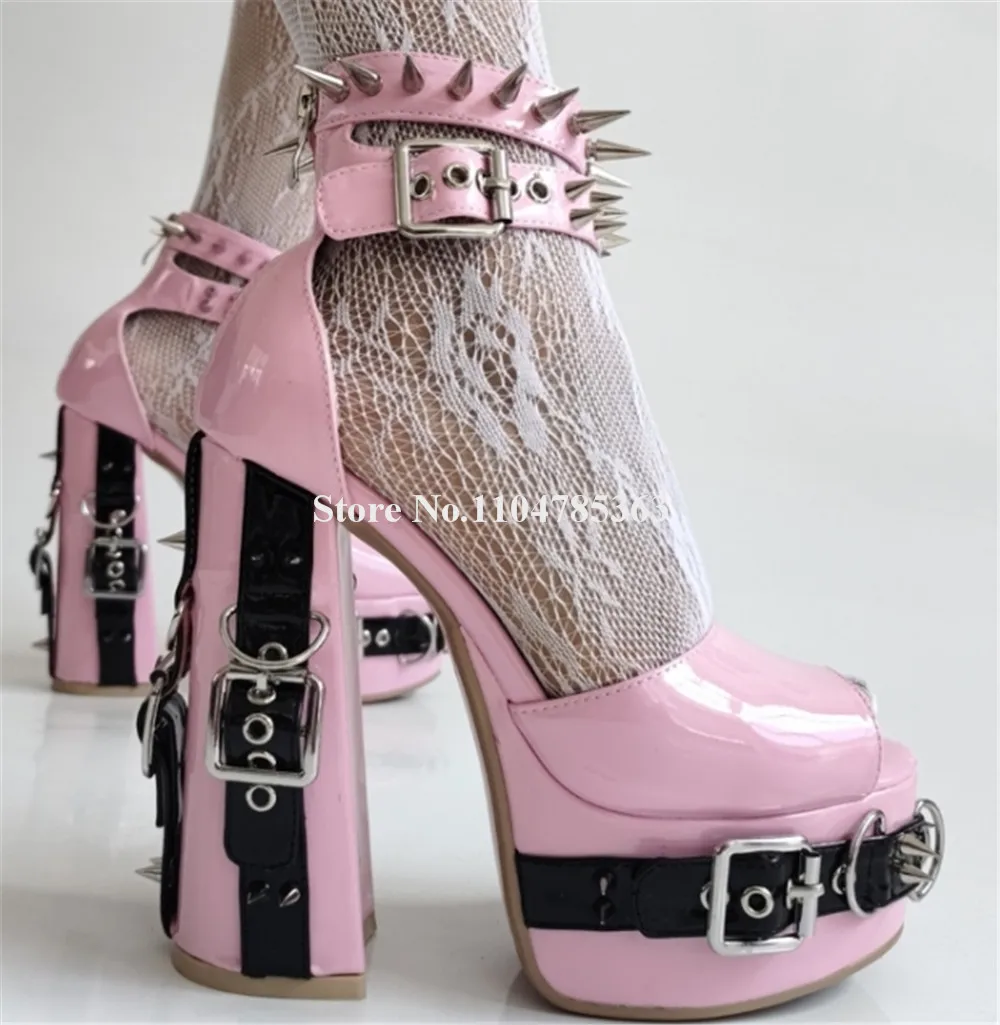 Розовые, черные туфли-лодочки на очень высоком массивном каблуке с заклепками, сексуальные туфли-лодочки из лакированной кожи с открытым носком и пряжками на высокой платформе, толстый каблук для вечеринок
Розовые, черные туфли-лодочки на очень высоком массивном каблуке с заклепками, сексуальные туфли-лодочки из лакированной кожи с открытым носком и пряжками на высокой платформе, толстый каблук для вечеринок