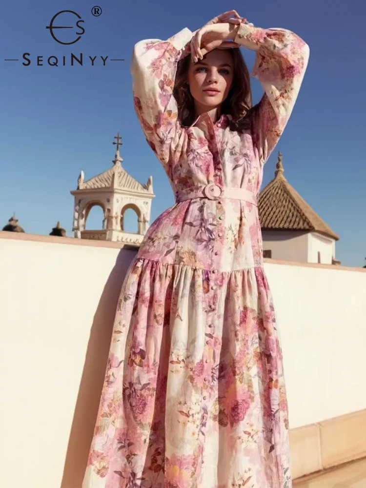 SEQINYY Elegant Shirt Dress Summer Spring New Fashion Design Women Runway Vintage Pink Flower Print Casual Belt Holiday
SEQINYY Elegant Shirt Dress Summer Spring New Fashion Design Women Runway Vintage Pink Flower Print Casual Belt Holiday