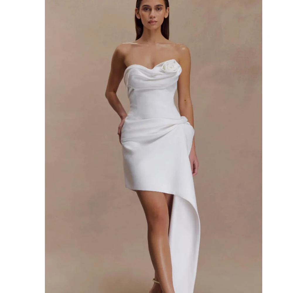 White Strapless Rose Embellished Asymmetrical Hem Cocktail Dress 2025 New Satin Bodycon Mini Gown Bridal Shower Party Dress
White Strapless Rose Embellished Asymmetrical Hem Cocktail Dress 2025 New Satin Bodycon Mini Gown Bridal Shower Party Dress