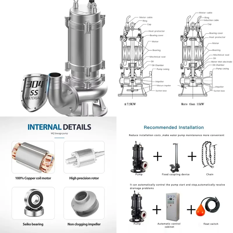 Aikon Stainless Steel WQ Series Customized Ss304 Large Flow Submersible Sewage Pump
Aikon Stainless Steel WQ Series Customized Ss304 Large Flow Submersible Sewage Pump