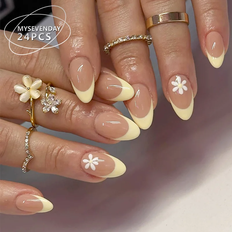 24pcs French Style White Flower Printing Press on Nail Almond Artificial Fake Nails Seamless Removable False Nail
24pcs French Style White Flower Printing Press on Nail Almond Artificial Fake Nails Seamless Removable False Nail