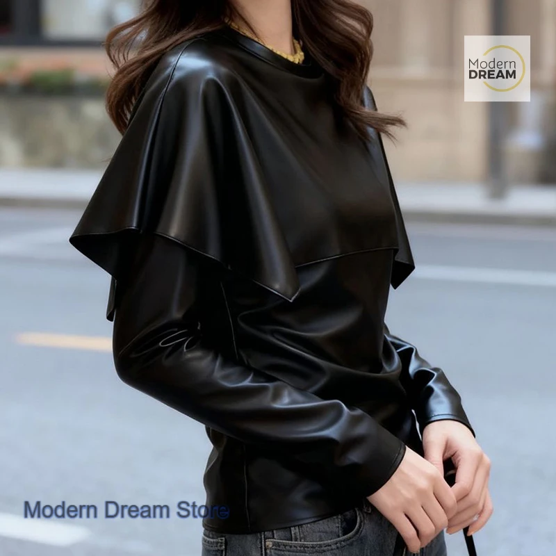 Korean fake two-piece shawl imitation leather glossy shirt women's new round neck loose long-sleeved blouse in spring and autumn
Korean fake two-piece shawl imitation leather glossy shirt women's new round neck loose long-sleeved blouse in spring and autumn