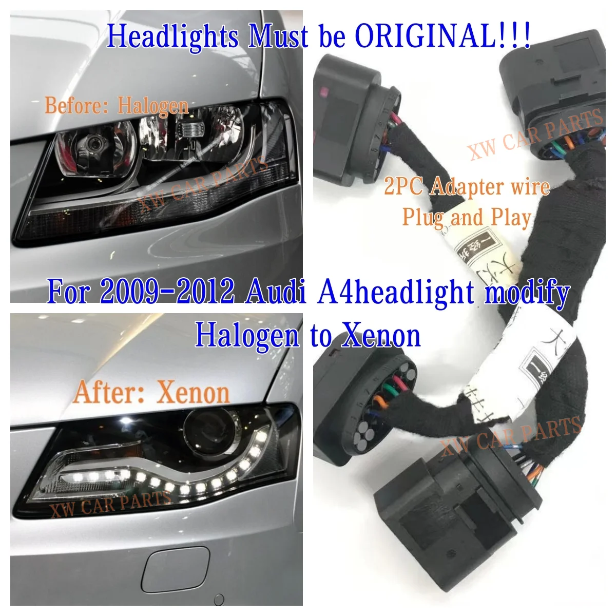 Upgrade Adapter Wire Harness for 2009 2010 2011 2012 Audi A4 Car Headlight Modified from Halogen to Xenon Plug And Play
Upgrade Adapter Wire Harness for 2009 2010 2011 2012 Audi A4 Car Headlight Modified from Halogen to Xenon Plug And Play
