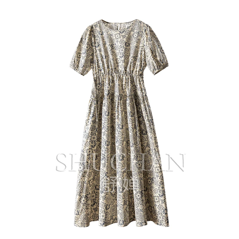 Vintage blue and white porcelain, French 100 cotton waist lace-up crew neck dress women's 78C7 vestidos de verano mujer
Vintage blue and white porcelain, French 100 cotton waist lace-up crew neck dress women's 78C7 vestidos de verano mujer