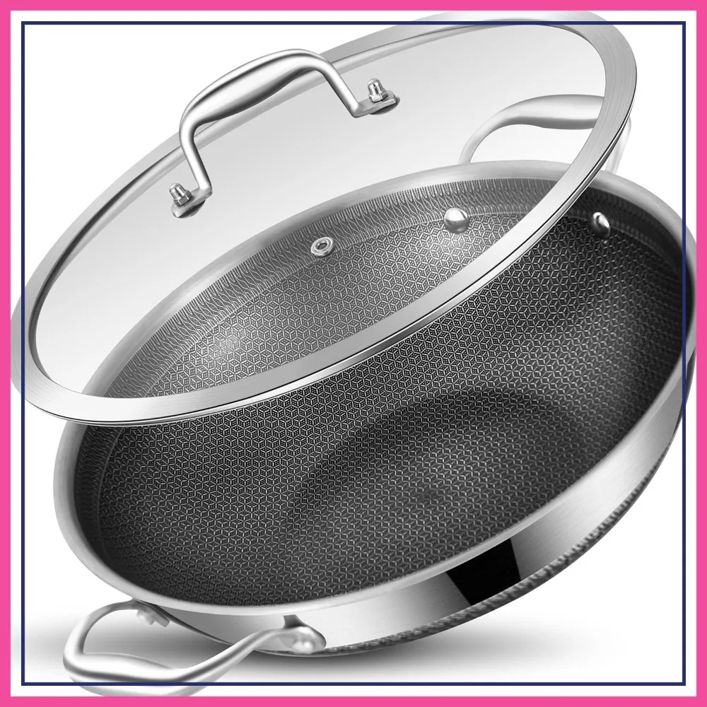 13 Inch Hybrid Tri-Ply Stainless Steel Wok with Lid, Ceramic Non Stick Stir-Fry Pan, Induction Cooking Pot, Dishwasher & Oven Safe
13 Inch Hybrid Tri-Ply Stainless Steel Wok with Lid, Ceramic Non Stick Stir-Fry Pan, Induction Cooking Pot, Dishwasher & Oven Safe