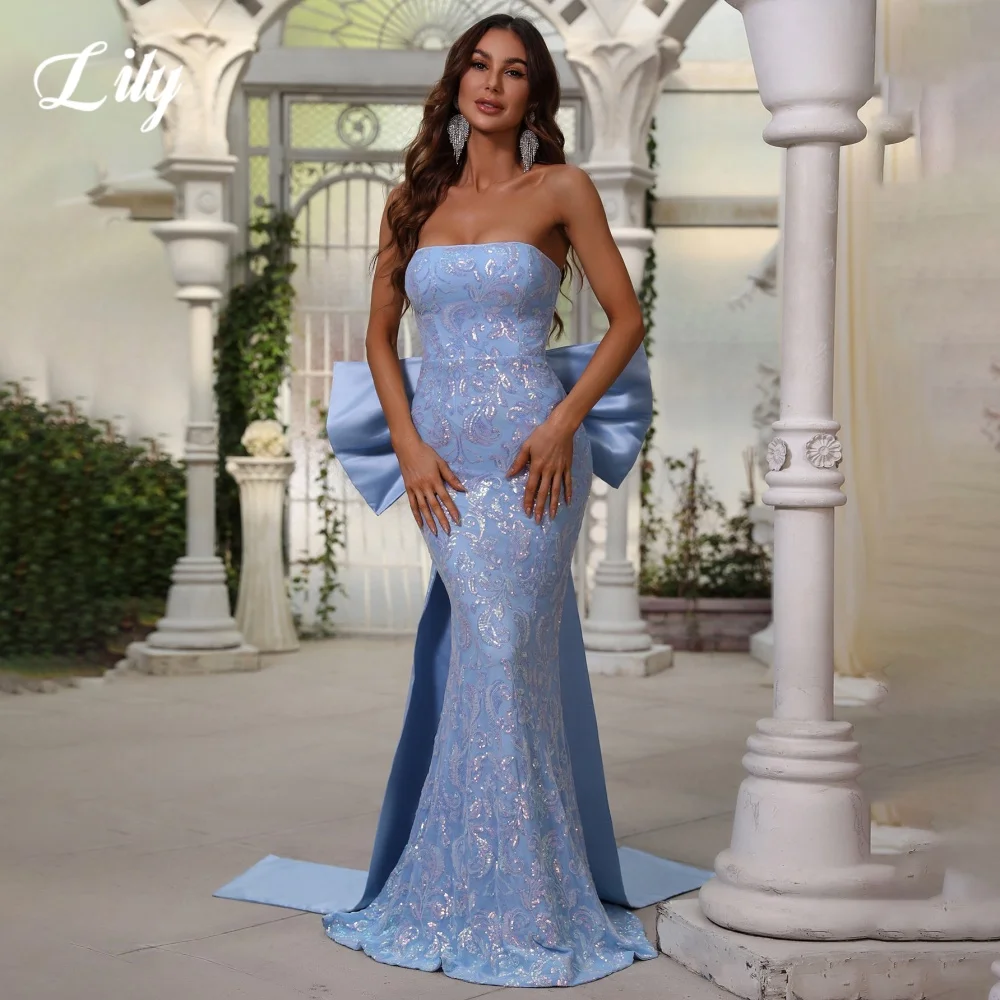 Lily Blue 3D-Bow Elegant Prom Gown Strapless Backless Prom Dress Lace Mermaid Trailing Evening Dresses robe de bal Customized
Lily Blue 3D-Bow Elegant Prom Gown Strapless Backless Prom Dress Lace Mermaid Trailing Evening Dresses robe de bal Customized