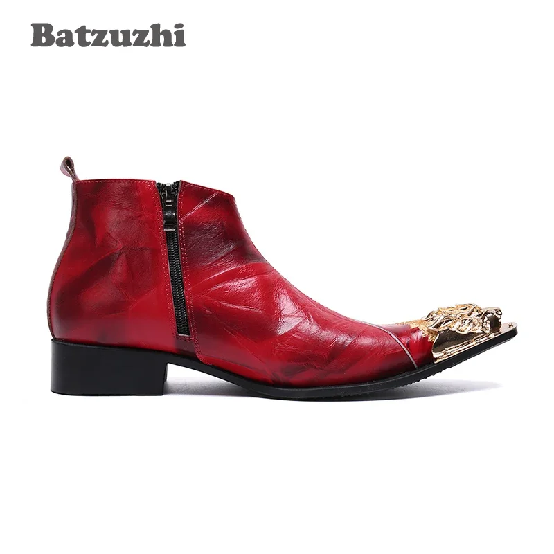 Batzuzhi Italian Style Men Shoes Boots Pointed Iron Toe Leather Ankle Boots Men Red Wedding and Party Shoes Boots Bota Masculina
Batzuzhi Italian Style Men Shoes Boots Pointed Iron Toe Leather Ankle Boots Men Red Wedding and Party Shoes Boots Bota Masculina