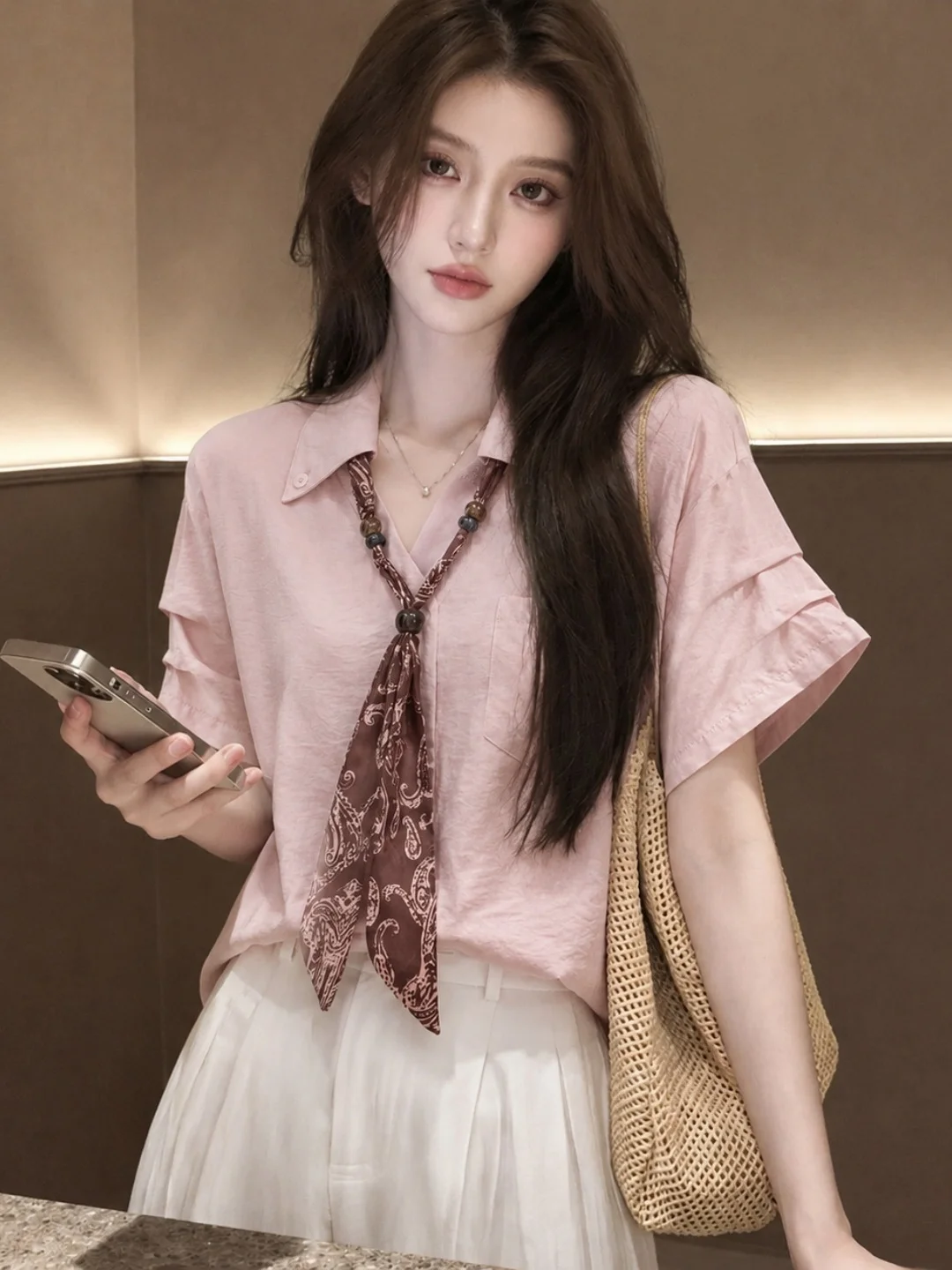 Elegant Silk Scarf Neck Chiffon Shirt Commute Top Age-Defying Women's Fashion Summer Short Sleeve Korean Style Straight Cut
Elegant Silk Scarf Neck Chiffon Shirt Commute Top Age-Defying Women's Fashion Summer Short Sleeve Korean Style Straight Cut