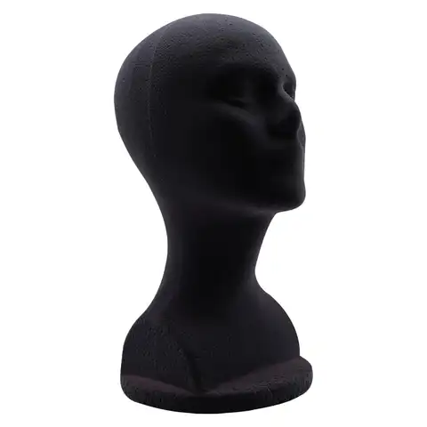 Man Styrofoam Mannequin Head Model Hat Display Stand Black 48.5cm Head Circumference Accessories 12.6inch Tall DIY Stable Base
