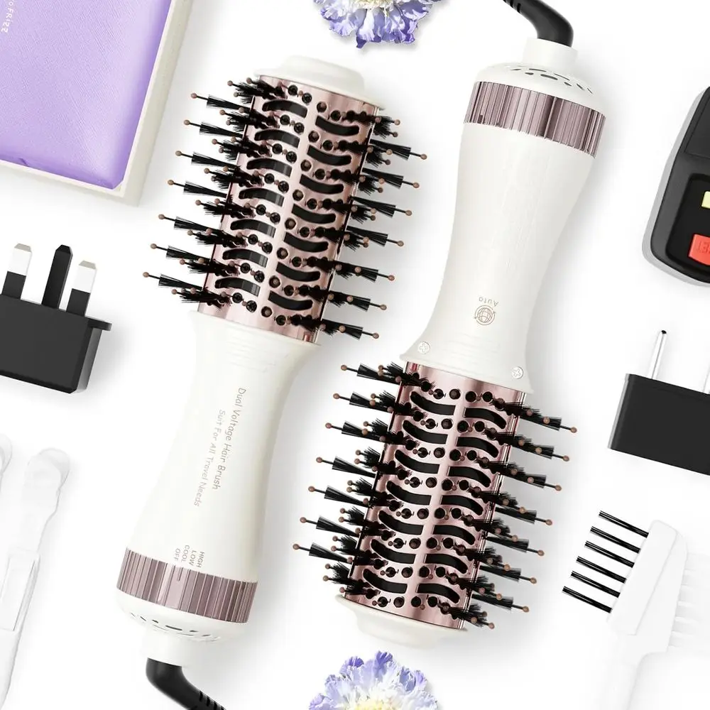 4-in-1 Portable Mini Hair Dryer Brush - Hot Air, Straighten, Curl, Volumize with Titanium Round Barrel, Dual Voltage for Travel
4-in-1 Portable Mini Hair Dryer Brush - Hot Air, Straighten, Curl, Volumize with Titanium Round Barrel, Dual Voltage for Travel